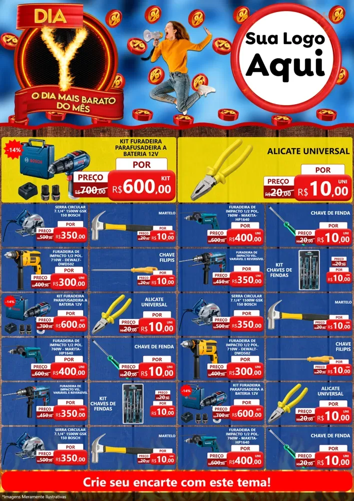 Modelo de Encarte para Encarte A4 Vertical com o tema Dia Y - O Dia Mais Barato Do Mês para Maquinas e Ferramentas