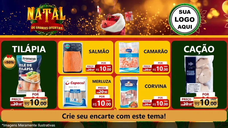 Modelo de TV para TV Horizontal com o tema Natal de Grandes Ofertas para Peixaria