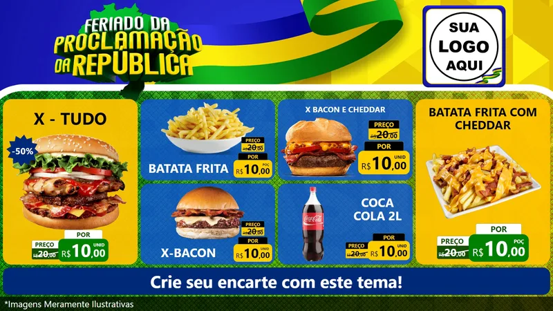 Modelo de TV para TV Horizontal com o tema Feriado da Proclamação da República para Hamburgueria