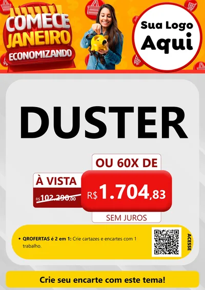 Modelo de Cartaz para Cartaz A4 Vertical com o tema Comece Janeiro Economizando para Concessionaria de Carros