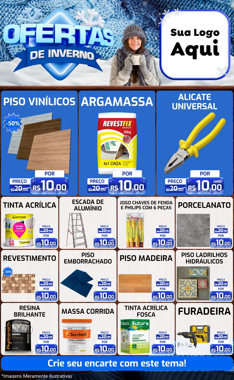 Modelo de Encarte para Encarte Grande com o tema Ofertas de Inverno para Material para Construção
