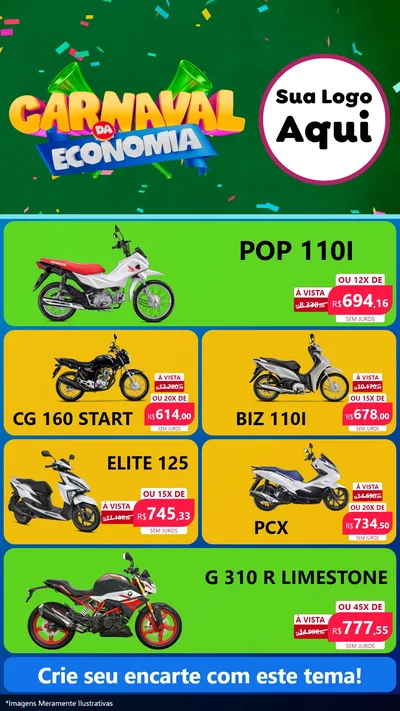 Modelo de TV para TV Vertical com o tema Carnaval da Economia para Concessionaria de Motos