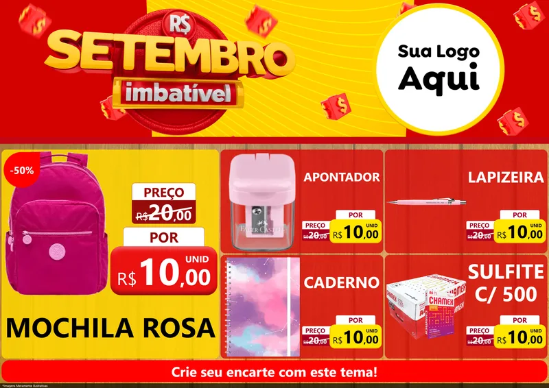 Modelo de Encarte para Encarte A4 Horizontal com o tema Setembro Imbatível para Papelaria