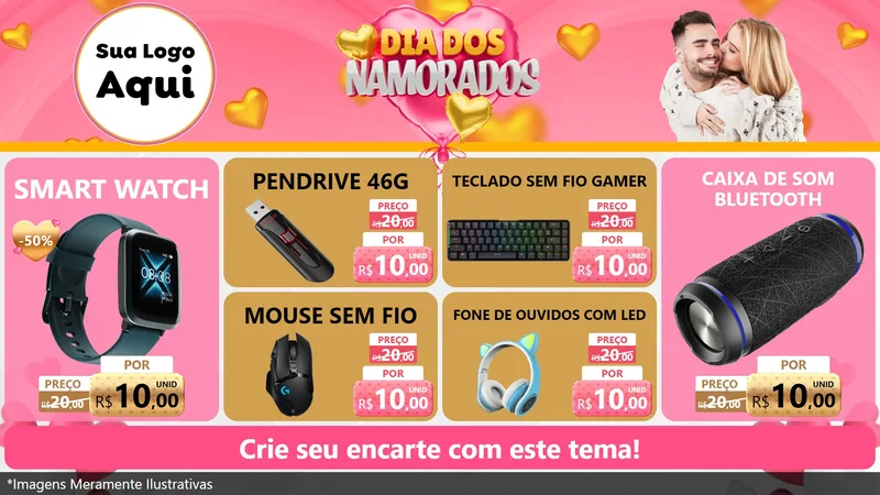 Modelo de TV para TV Horizontal com o tema Dia dos Namorados para Informática