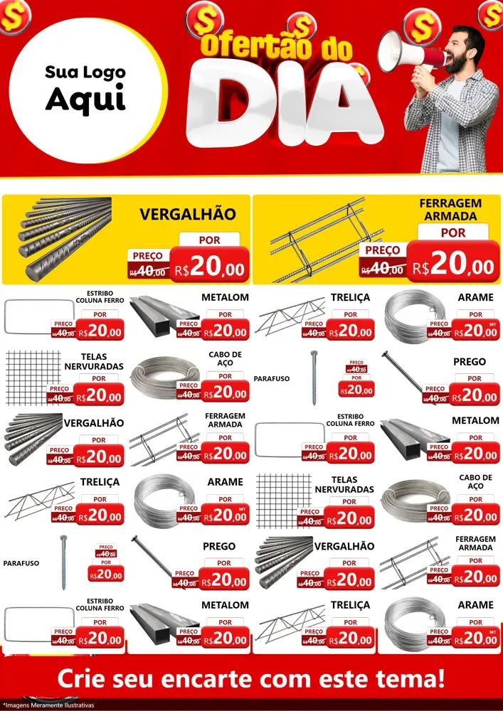 Modelo de Encarte para Encarte A4 Vertical com o tema Ofertão do dia para Ferragens