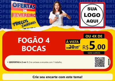 Modelo de Cartaz para Cartaz A4 Horizontal com o tema Ofertas de Fevereiro - Preços Incríveis para Móveis e Eletro