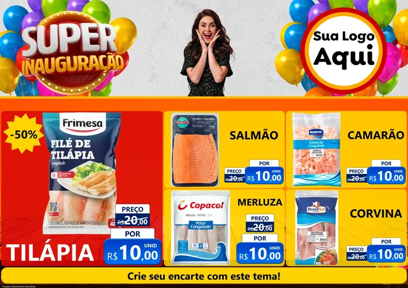 Modelo de Encarte para Encarte A4 Horizontal com o tema Super Inauguração para Peixaria