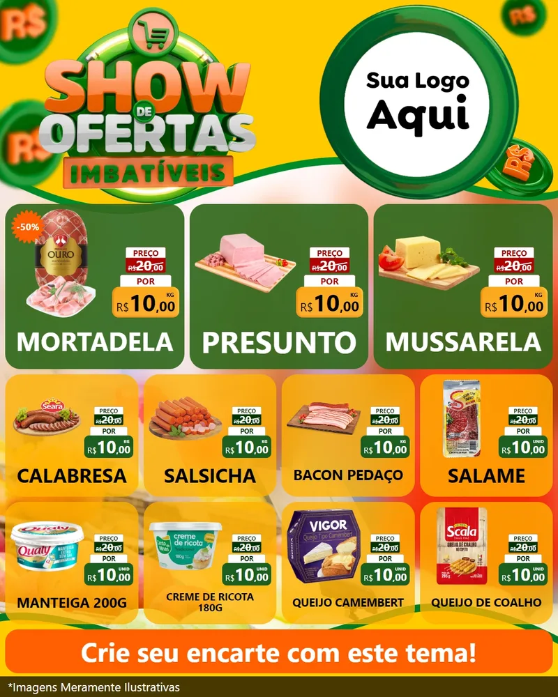 Modelo de Rede Social para Feed Instagram com o tema Show de Ofertas Imbatíveis para Frios e Laticínios