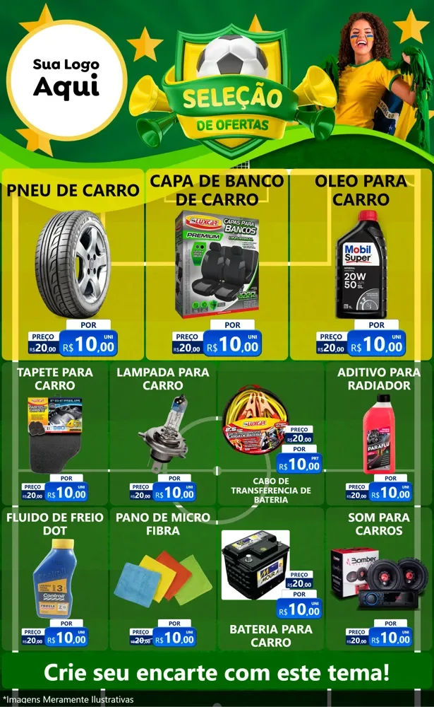 Modelo de Encarte para Encarte Grande com o tema Seleção de Ofertas - Copa para Auto peças