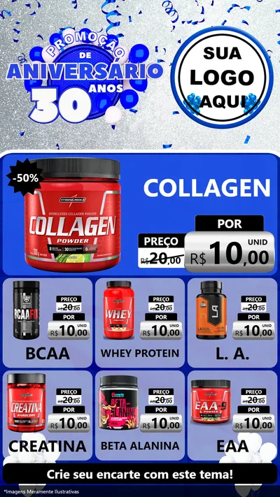 Modelo de Rede Social para Stories com o tema Promoção de Aniversário - 30 Anos para Suplementos alimentares