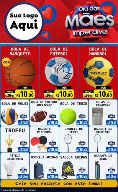 Modelo de Encarte para Encarte Grande com o tema Dia Das Mães Imperdível para Artigos Esportivos
