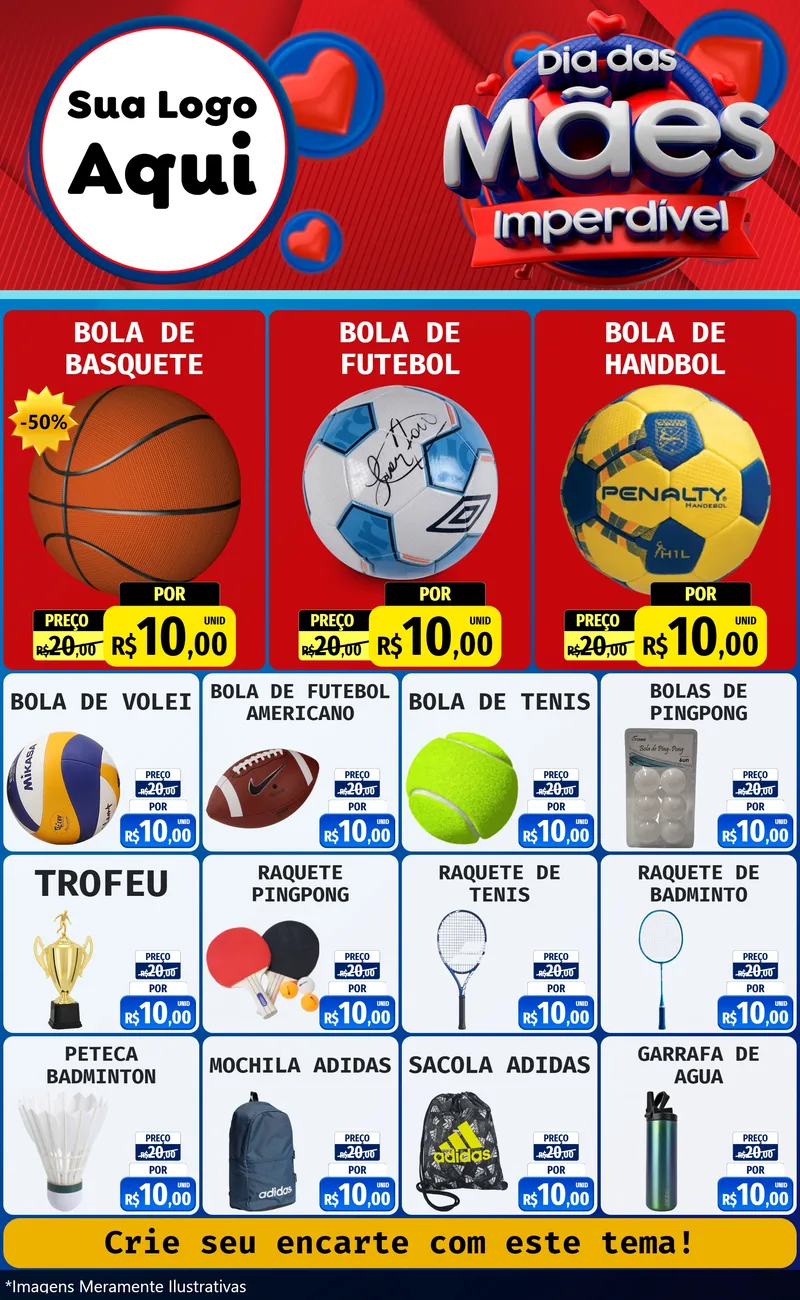 Modelo de Encarte para Encarte Grande com o tema Dia Das Mães Imperdível para Artigos Esportivos