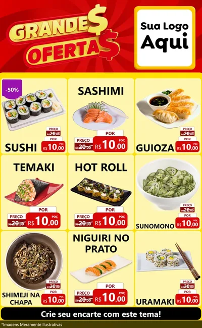 Modelo de Encarte para Encarte Grande com o tema Grandes Ofertas para Comida japonesa