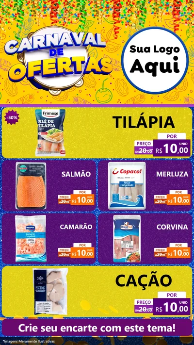 Modelo de TV para TV Vertical com o tema Carnaval de Ofertas para Peixaria