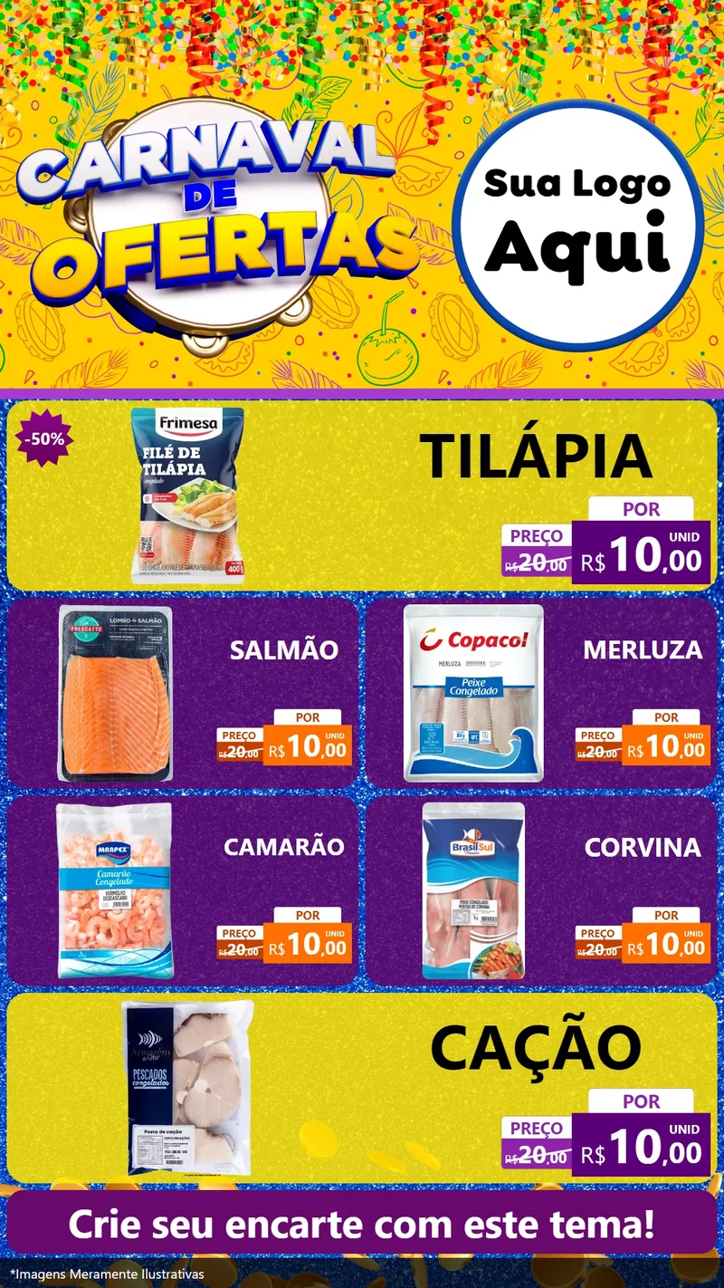 Modelo de TV para TV Vertical com o tema Carnaval de Ofertas para Peixaria