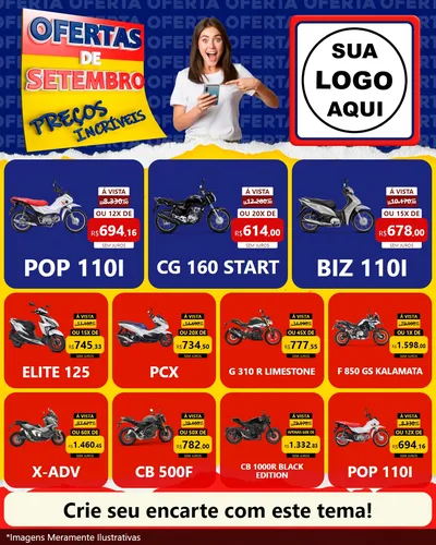 Modelo de Rede Social para Feed Instagram com o tema Ofertas de Setembro - Preços Incríveis para Concessionaria de Motos