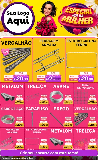 Modelo de Encarte para Encarte Grande com o tema Especial Dia da Mulher para Ferragens