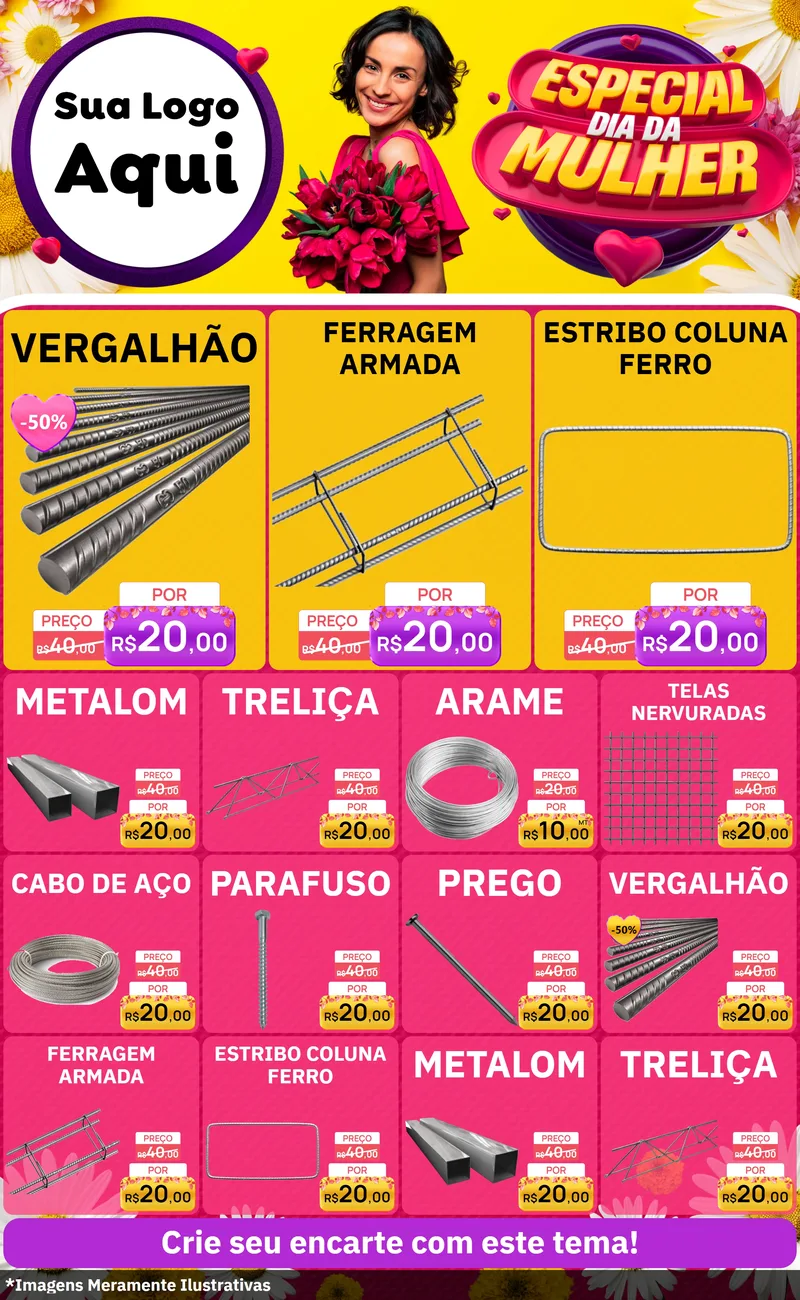 Modelo de Encarte para Encarte Grande com o tema Especial Dia da Mulher para Ferragens