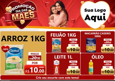 Modelo de Encarte para Encarte A4 Horizontal com o tema Promoção Dia das Mães para Supermercado