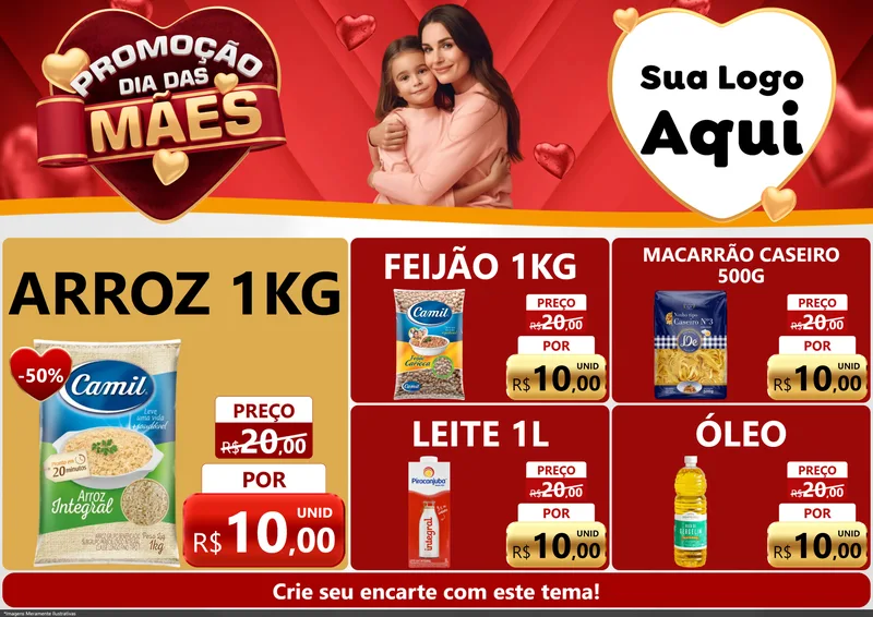 Modelo de Encarte para Encarte A4 Horizontal com o tema Promoção Dia das Mães para Supermercado