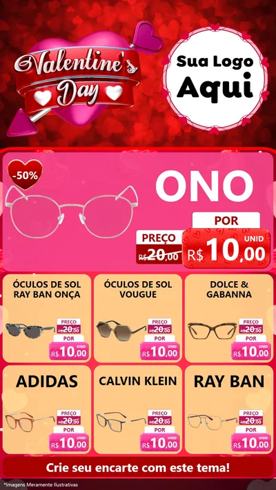 Modelo de Rede Social para Stories com o tema Valentine's Day para Óticas