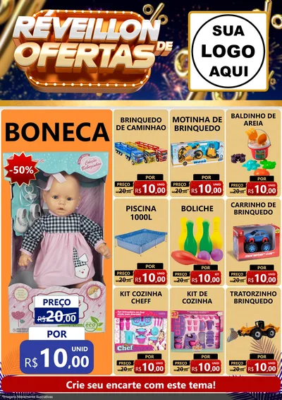Modelo de Encarte para Encarte A4 Vertical com o tema Réveillon de Ofertas para Brinquedos
