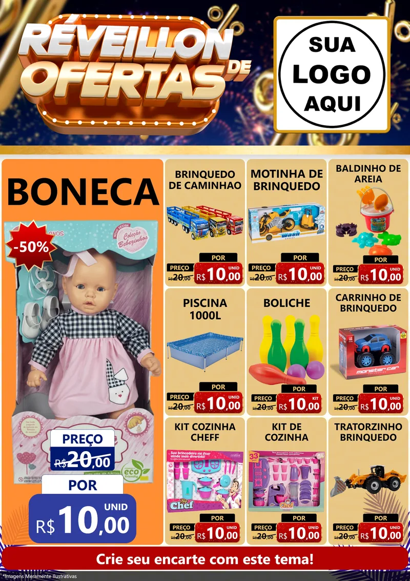 Modelo de Encarte para Encarte A4 Vertical com o tema Réveillon de Ofertas para Brinquedos
