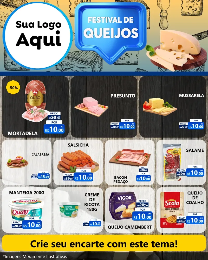 Modelo de Rede Social para Feed Instagram com o tema Festival de Queijos para Frios e Laticínios