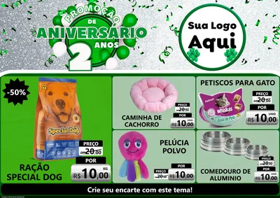 Modelo de Encarte para Encarte A4 Horizontal com o tema Promoção de Aniversário - 2 Anos para Pet Shop