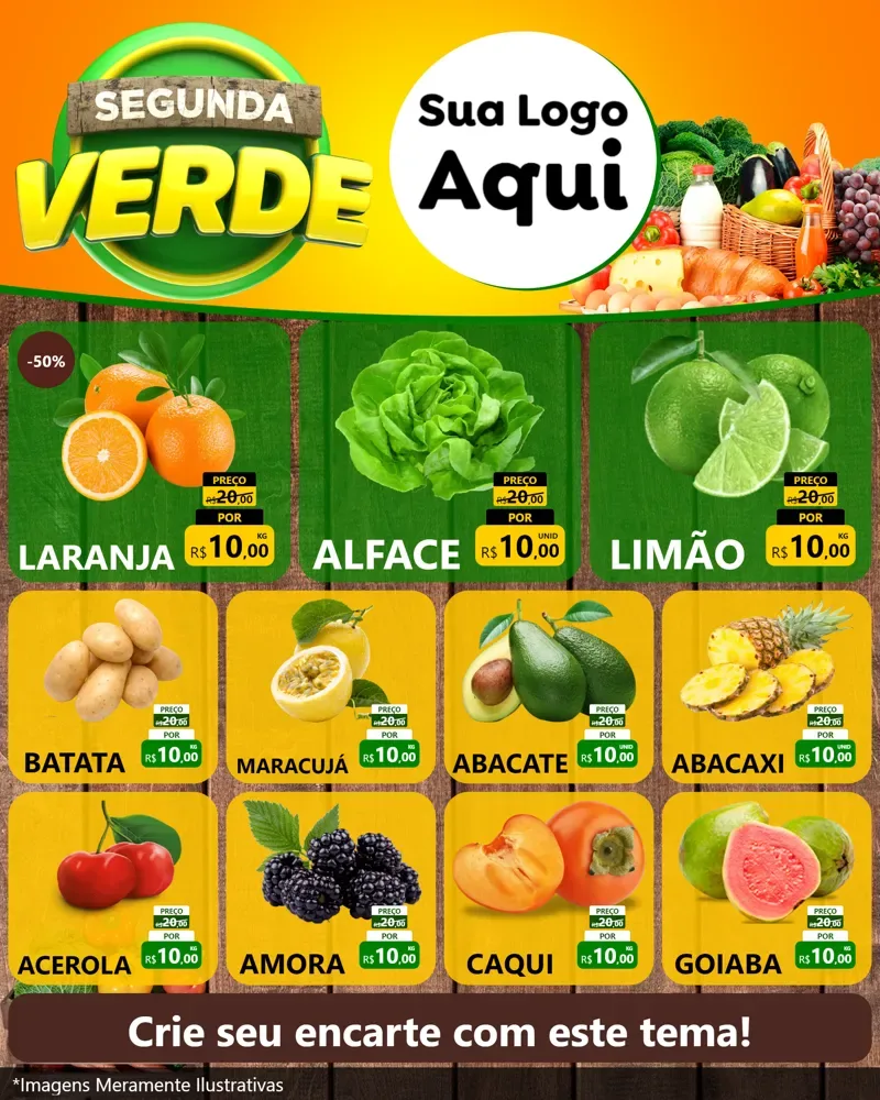 Modelo de Rede Social para Feed Instagram com o tema Segunda Verde para Hortifrúti