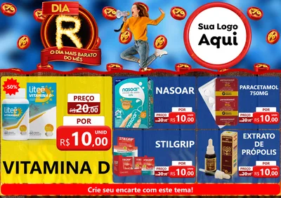 Modelo de Encarte para Encarte A4 Horizontal com o tema Dia R - O Dia Mais Barato Do Mês para Farmácia