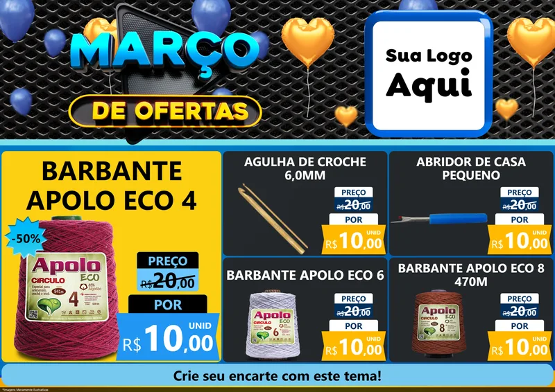 Modelo de Encarte para Encarte A4 Horizontal com o tema Março de Ofertas para Armarinho e Aviamentos