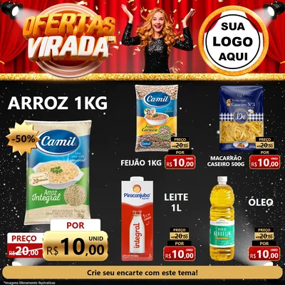 Modelo de Rede Social para Feed Facebook com o tema Ofertas da Virada para Supermercado