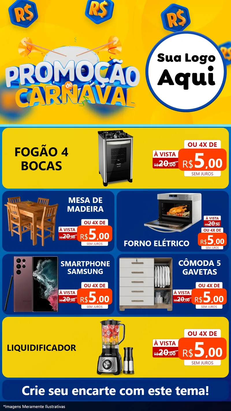Modelo de TV para TV Vertical com o tema Promoção de Carnaval para Móveis e Eletro