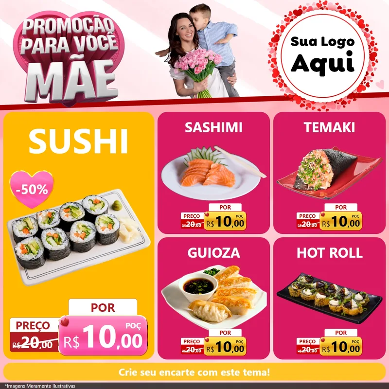 Modelo de Rede Social para Feed Facebook com o tema Promoção Para Você Mãe para Comida japonesa