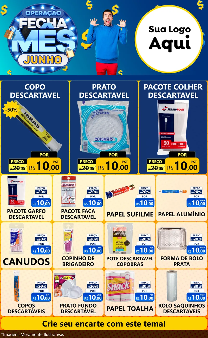 Modelo de Encarte para Encarte Grande com o tema Operação Fecha Mês, Junho para Embalagens