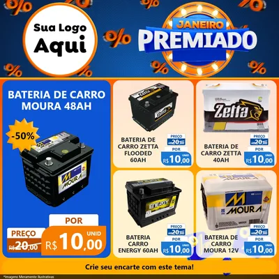 Modelo de Rede Social para Feed Facebook com o tema Janeiro Premiado para Baterias Elétricas