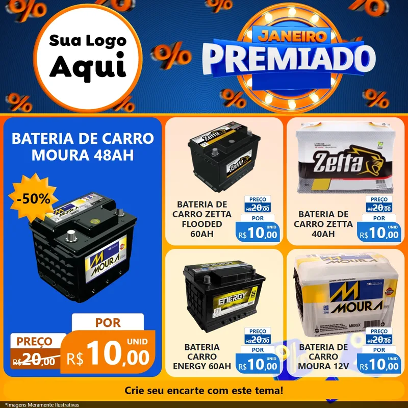 Modelo de Rede Social para Feed Facebook com o tema Janeiro Premiado para Baterias Elétricas