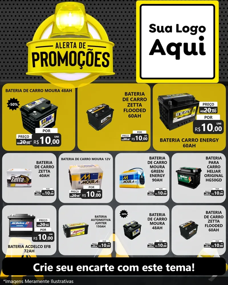 Modelo de Rede Social para Feed Instagram com o tema Alerta de Promoções para Baterias Elétricas