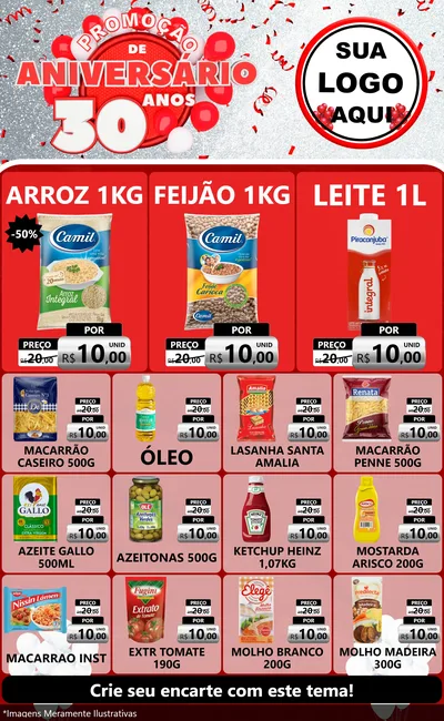 Modelo de Encarte para Encarte Grande com o tema Promoção de Aniversário - 30 Anos para Supermercado