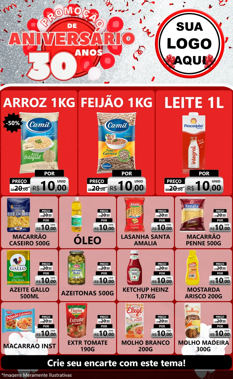 Modelo de Encarte para Encarte Grande com o tema Promoção de Aniversário - 30 Anos para Supermercado