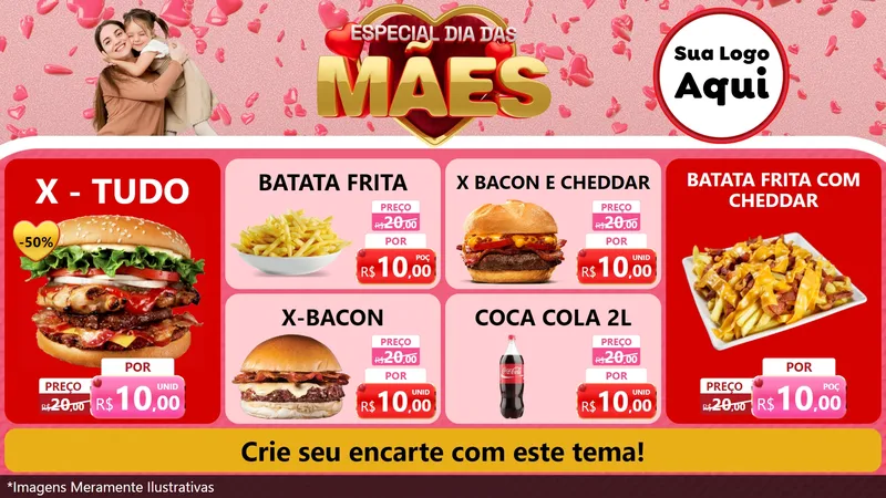 Modelo de TV para TV Horizontal com o tema Especial Dia Das Mães para Hamburgueria