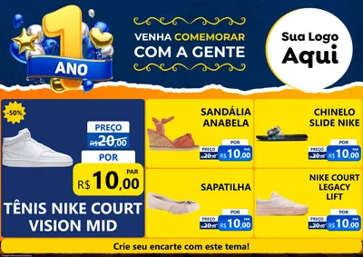 Modelo de Encarte para Encarte A4 Horizontal com o tema Um Ano de Aniversário para Calçados