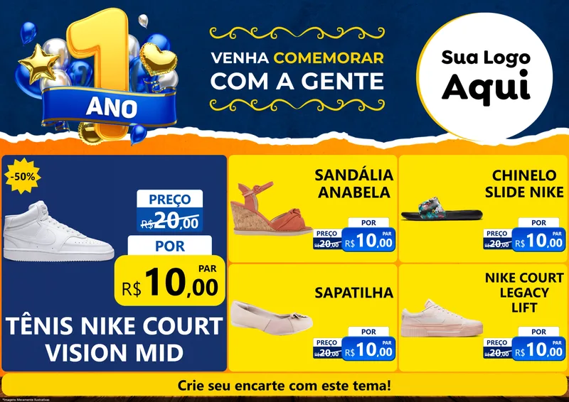 Modelo de Encarte para Encarte A4 Horizontal com o tema Um Ano de Aniversário para Calçados