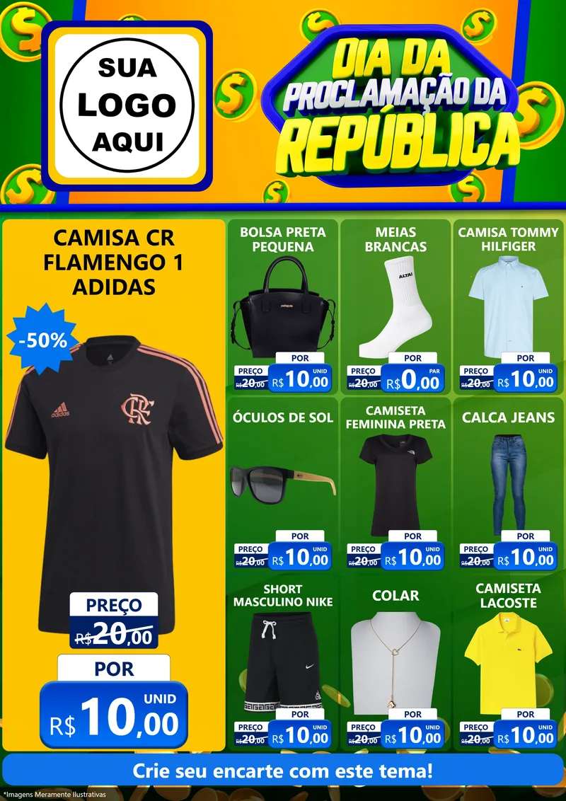 Modelo de Encarte para Encarte A4 Vertical com o tema Dia Da Proclamação da República para Roupas e acessórios