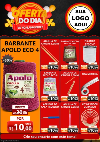 Modelo de Encarte para Encarte A4 Vertical com o tema Oferta do Dia - Só hoje, Aproveite! para Armarinho e Aviamentos