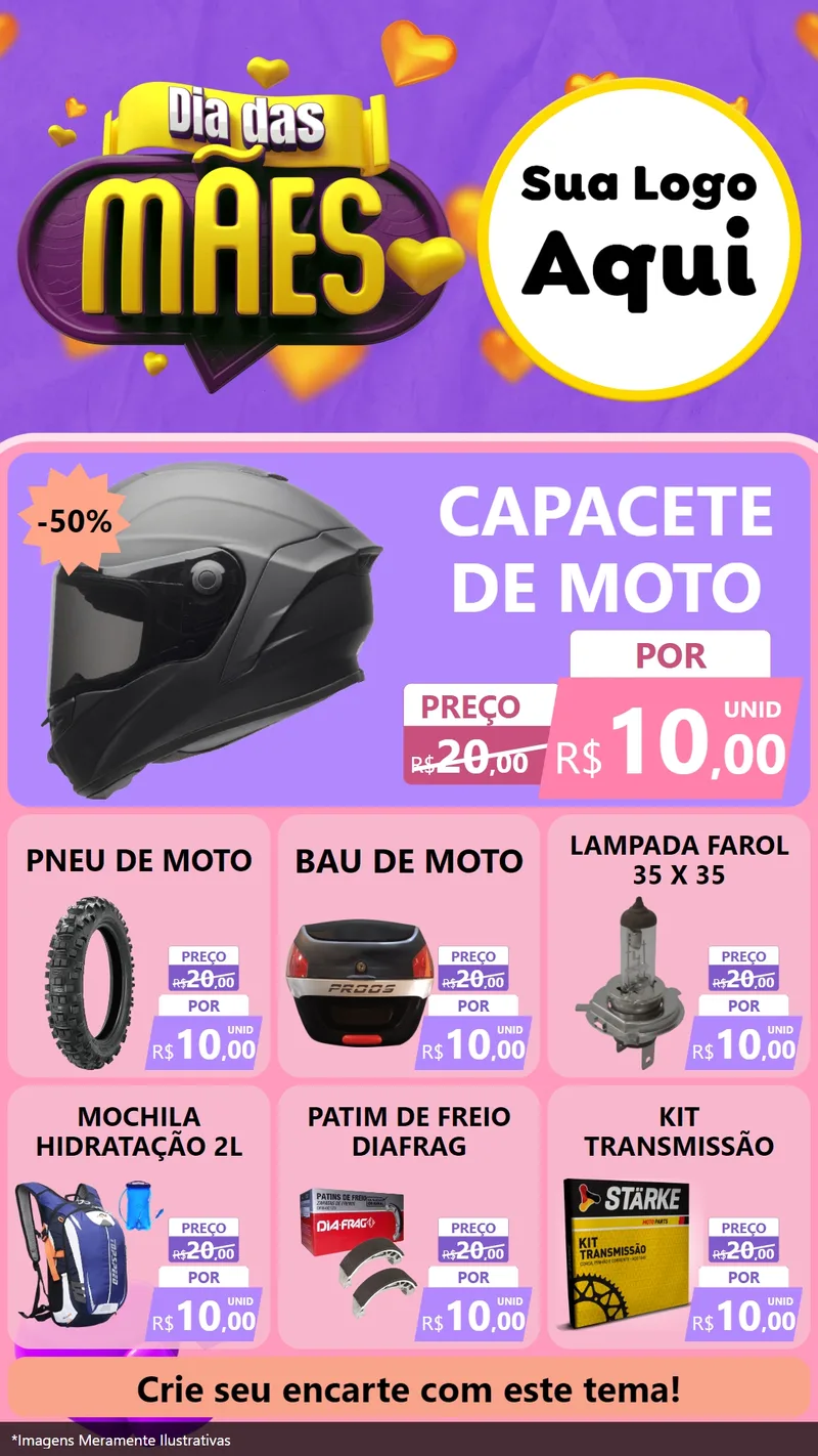 Modelo de Rede Social para Stories com o tema Dia das Mães para Moto peças
