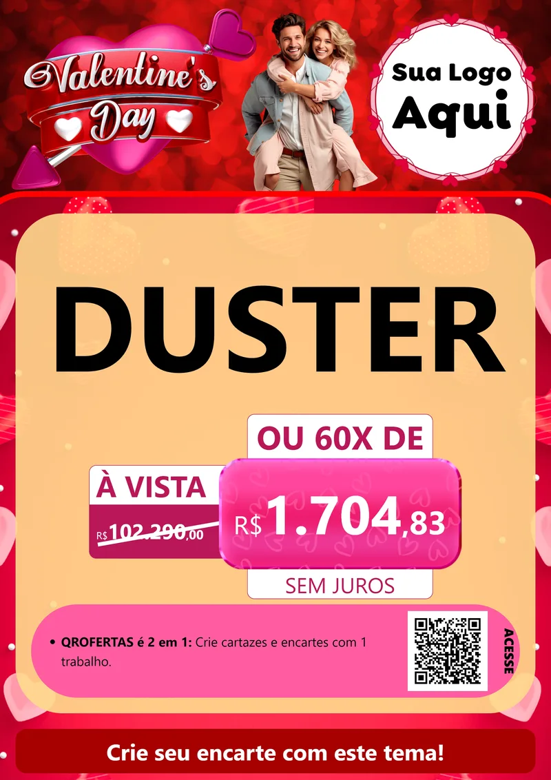 Modelo de Cartaz para Cartaz A4 Vertical com o tema Valentine's Day para Concessionaria de Carros