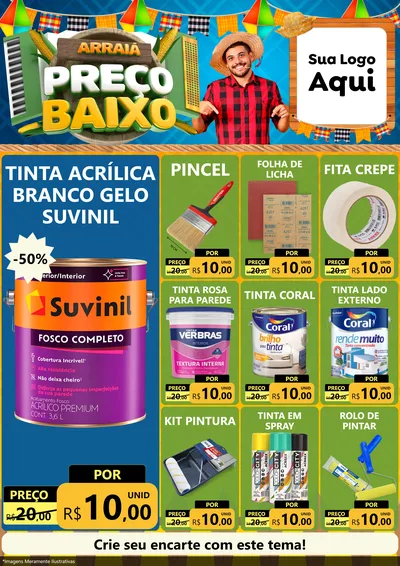 Modelo de Encarte para Encarte A4 Vertical com o tema Arraiá de Preço Baixo - Junina para Tintas e Ferramentas