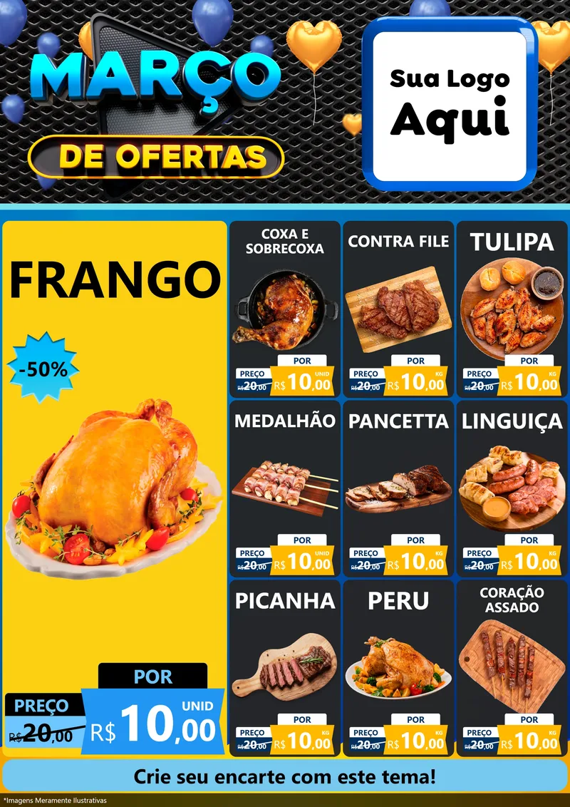 Modelo de Encarte para Encarte A4 Vertical com o tema Março de Ofertas para Assados